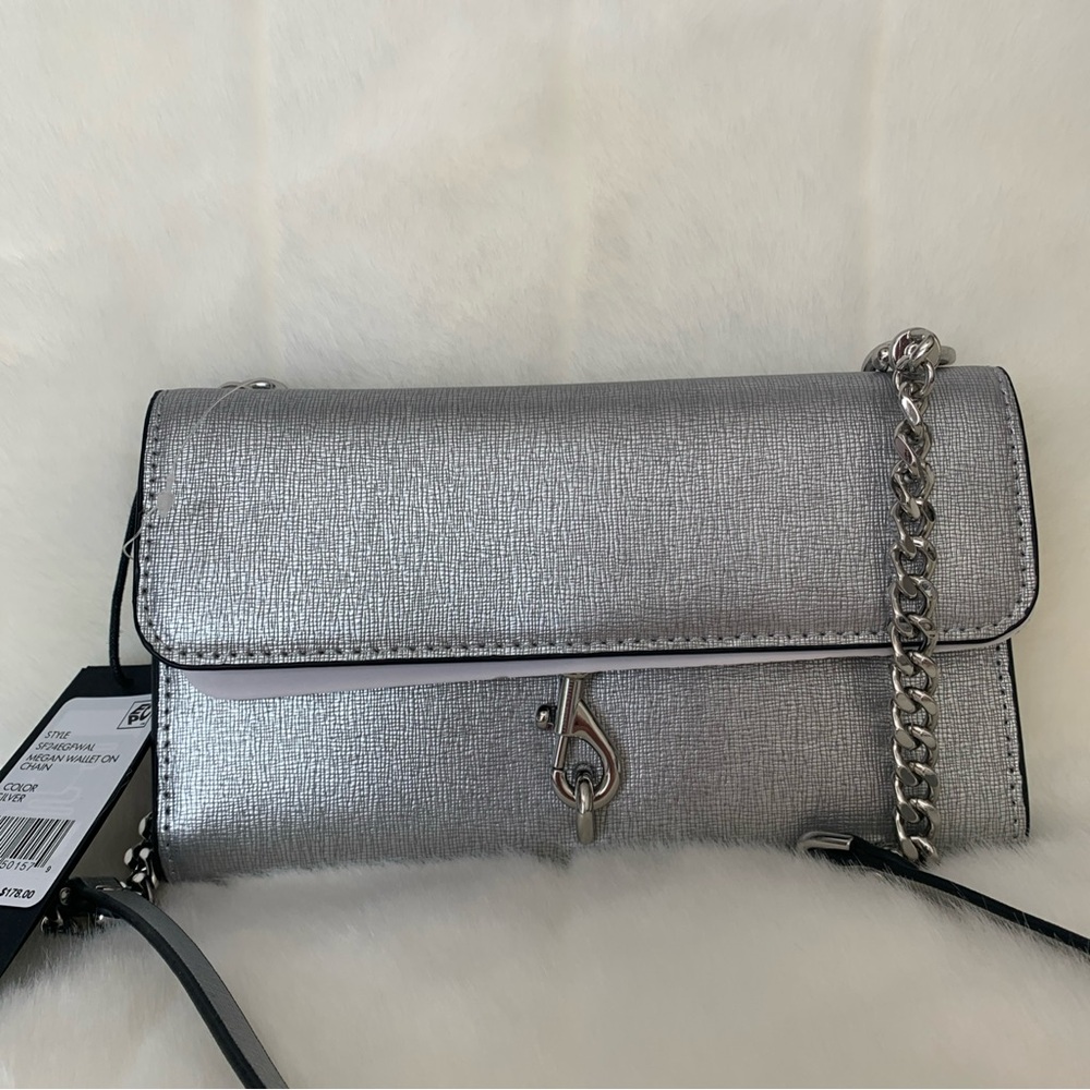 Rebecca Minkoff Wallet on a Chain Crossbody in Silver Leather